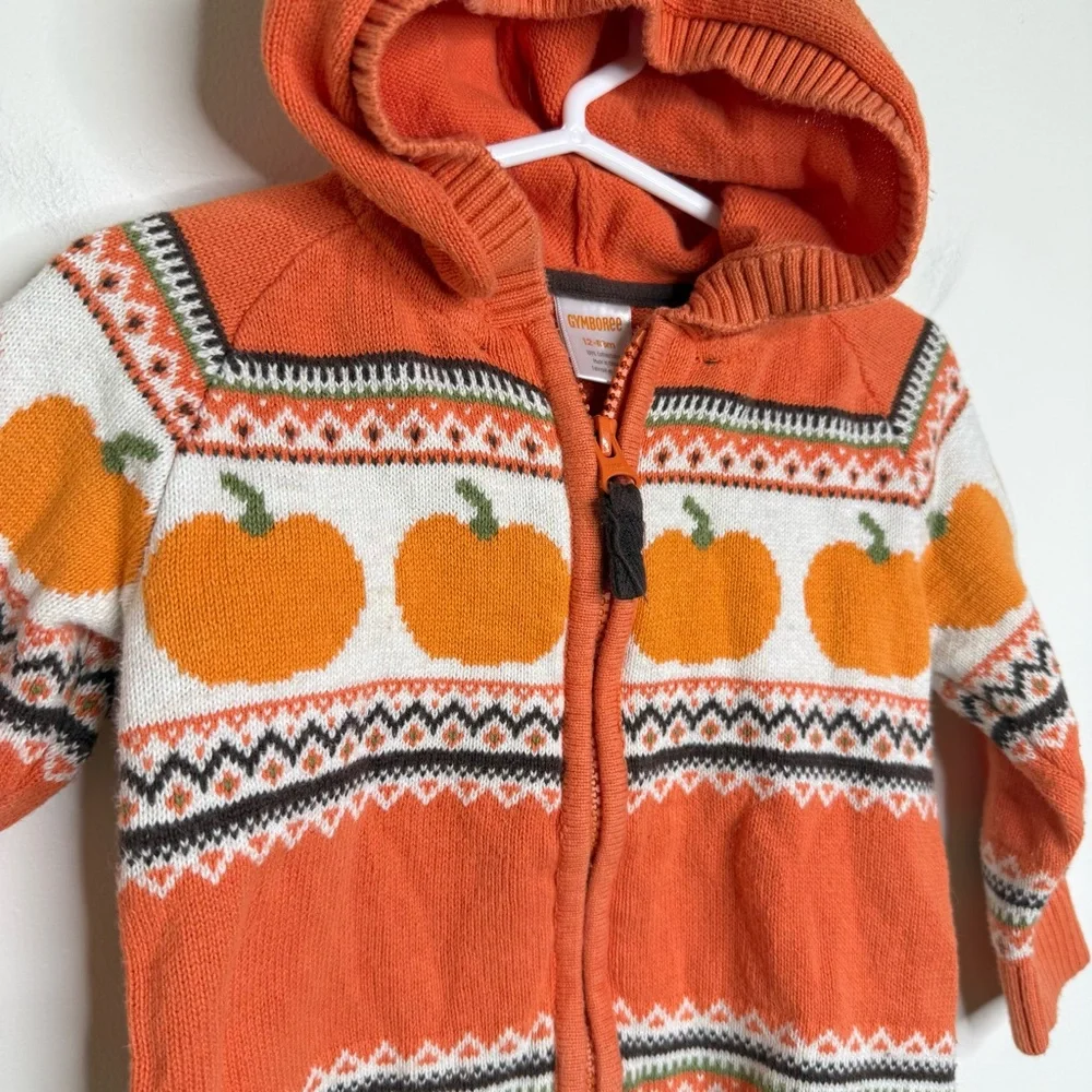 Gymboree Pumpkin Zip Up Hooded Sweater Jacket Size 12-18 Months Fall Harvest